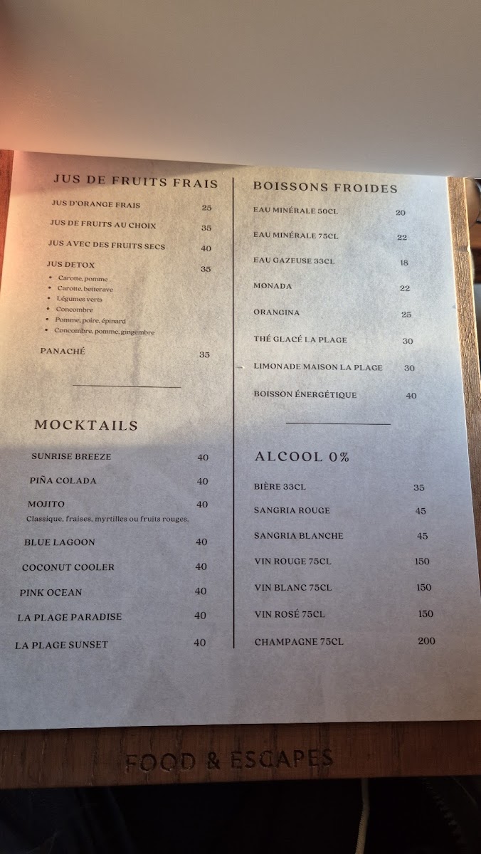 Menu La Plage Experience, Cafe Restaurant, El Jadida-4